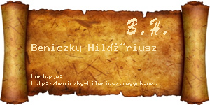 Beniczky Hiláriusz névjegykártya